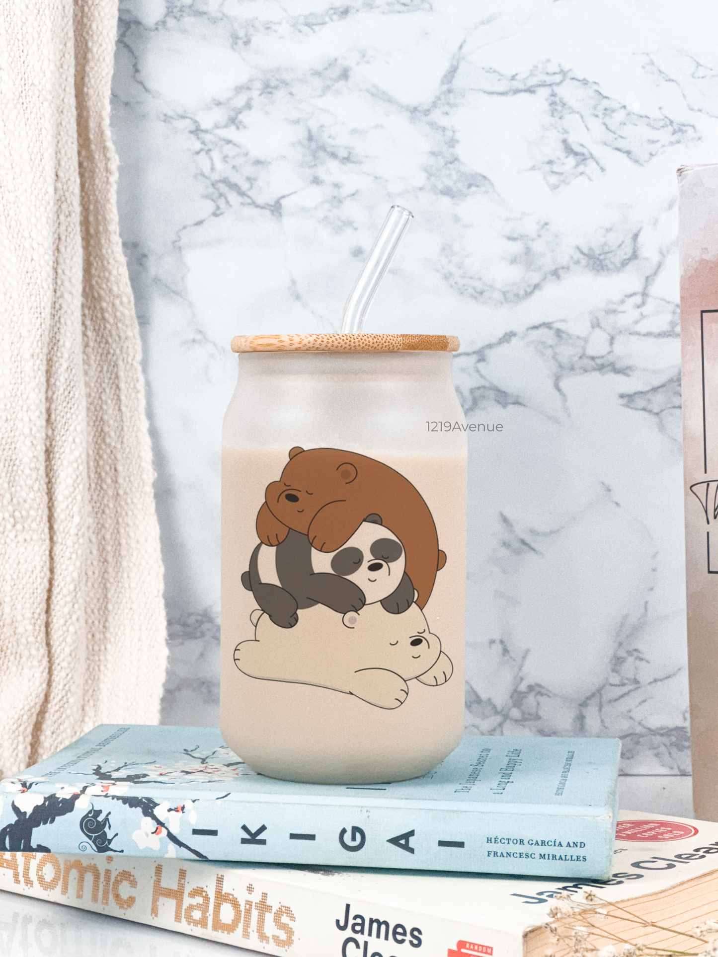 Frosted Can Shaped Sipper 500ml |Bare Bears Print| 17oz Can Tumbler with Straw and Lid