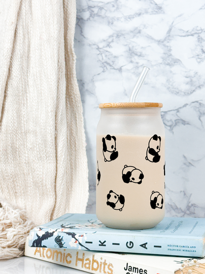 Frosted Can Shaped Sipper 500ml |Panda All Over Print| 17oz Can Tumbler with Straw and Lid