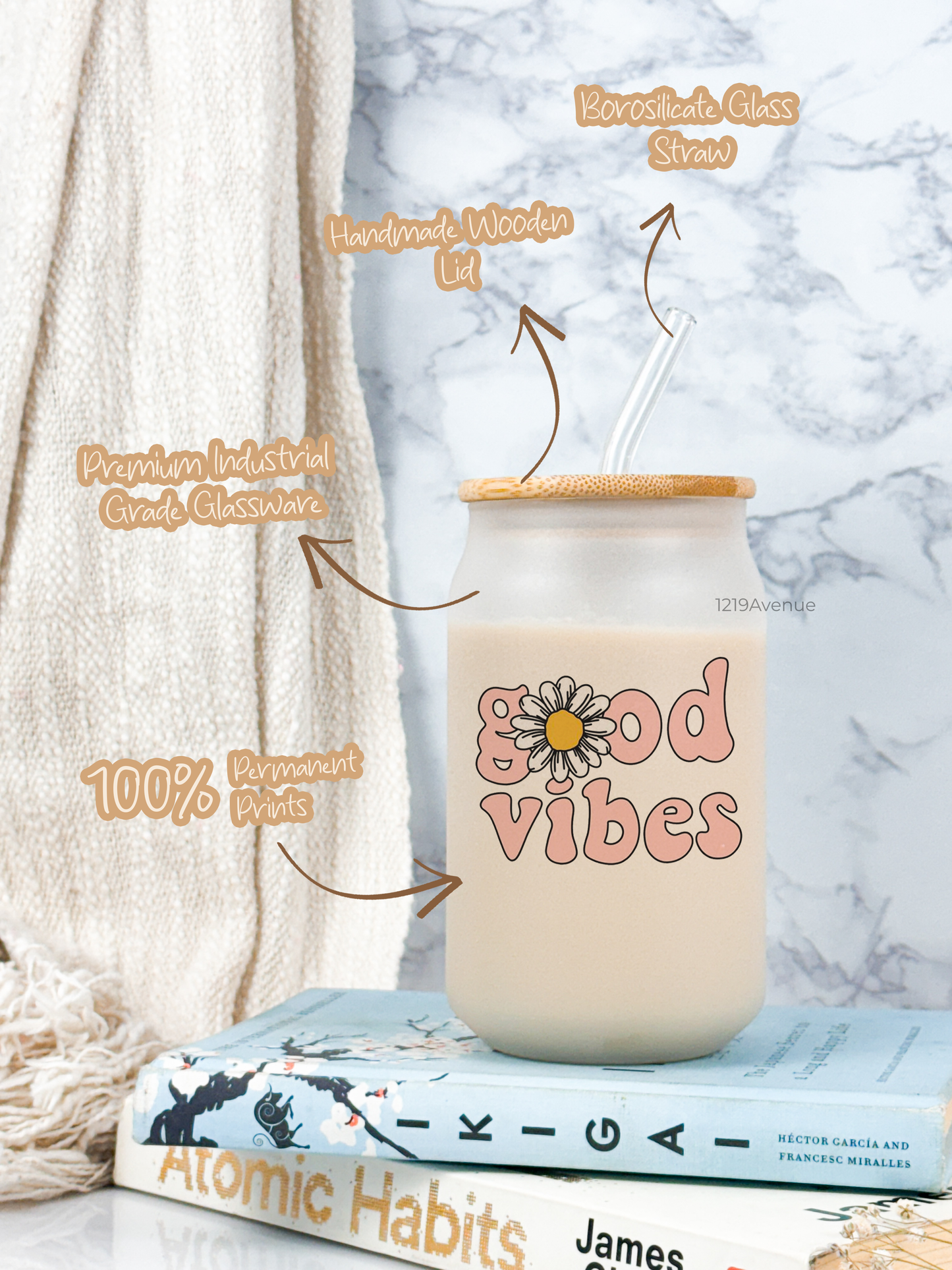 Frosted Can Shaped Sipper 500ml| Good Vibes Print| 17oz Can Tumbler with Lid and Straw