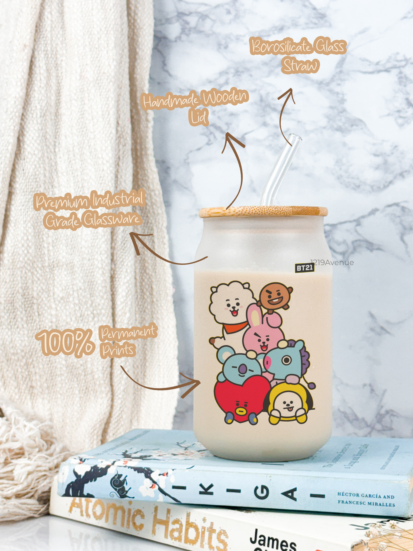 Frosted Can Shaped Sipper 500ml| BT21 One Print| 17oz Can Tumbler with Straw and Lid