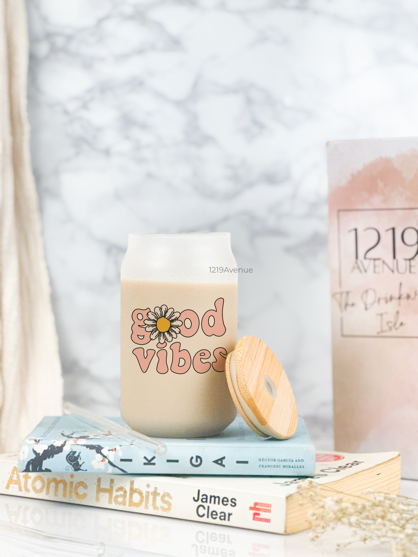 Frosted Can Shaped Sipper 500ml| Good Vibes Print| 17oz Can Tumbler with Lid and Straw