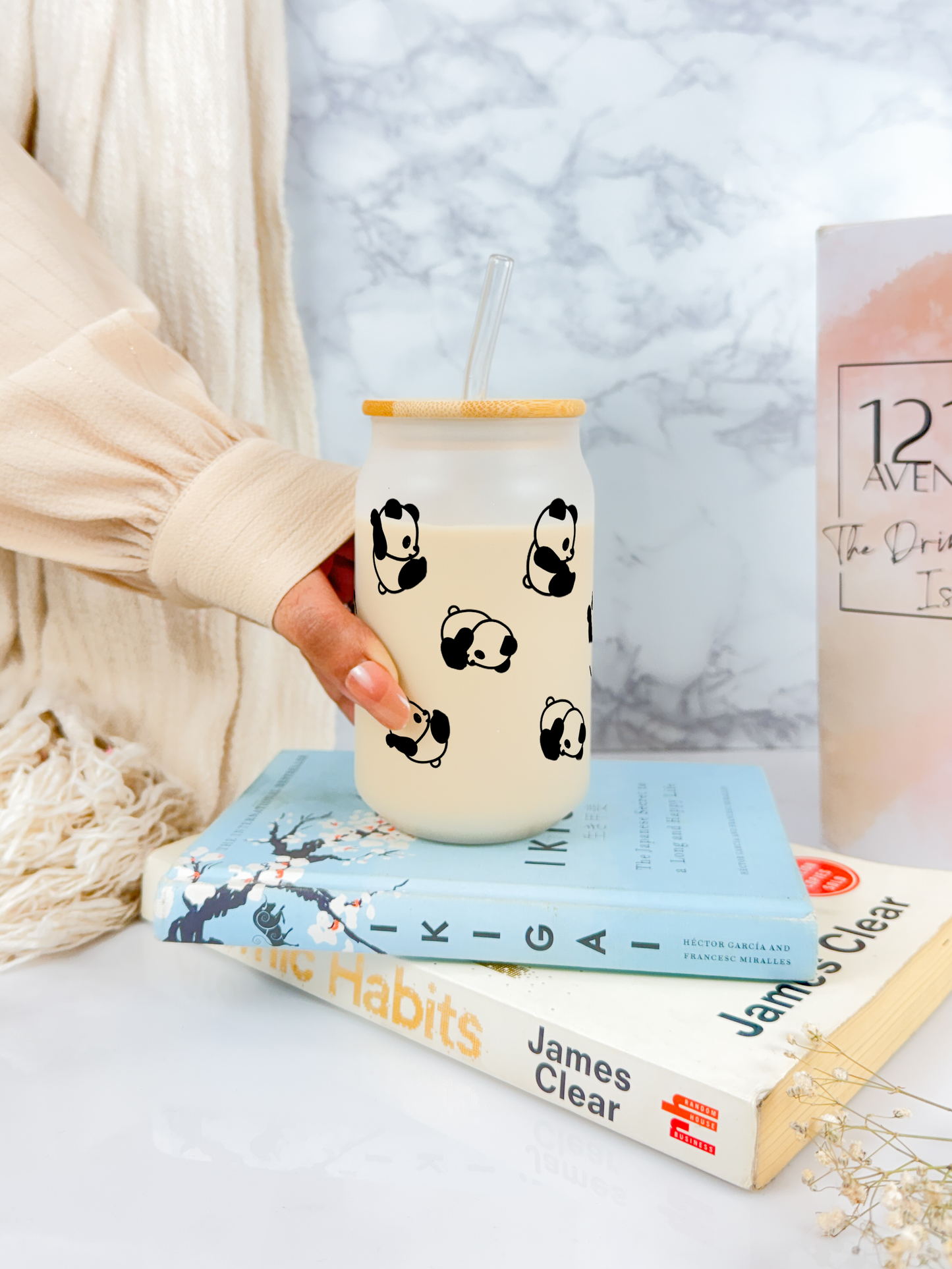 Frosted Can Shaped Sipper 500ml |Panda All Over Print| 17oz Can Tumbler with Straw and Lid