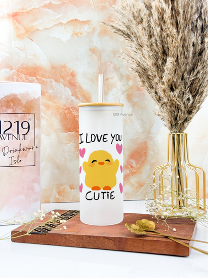 Frosted Grande Sipper 650ml| Cutie I Love You Print| 20oz Tall Tumbler with Straw and Lid