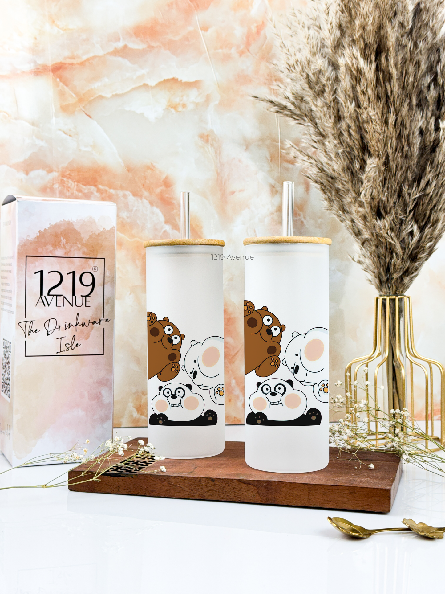 Frosted Grande Sipper 650ml| Bare Bears Print| 20oz Tall Tumbler with Straw and Lid