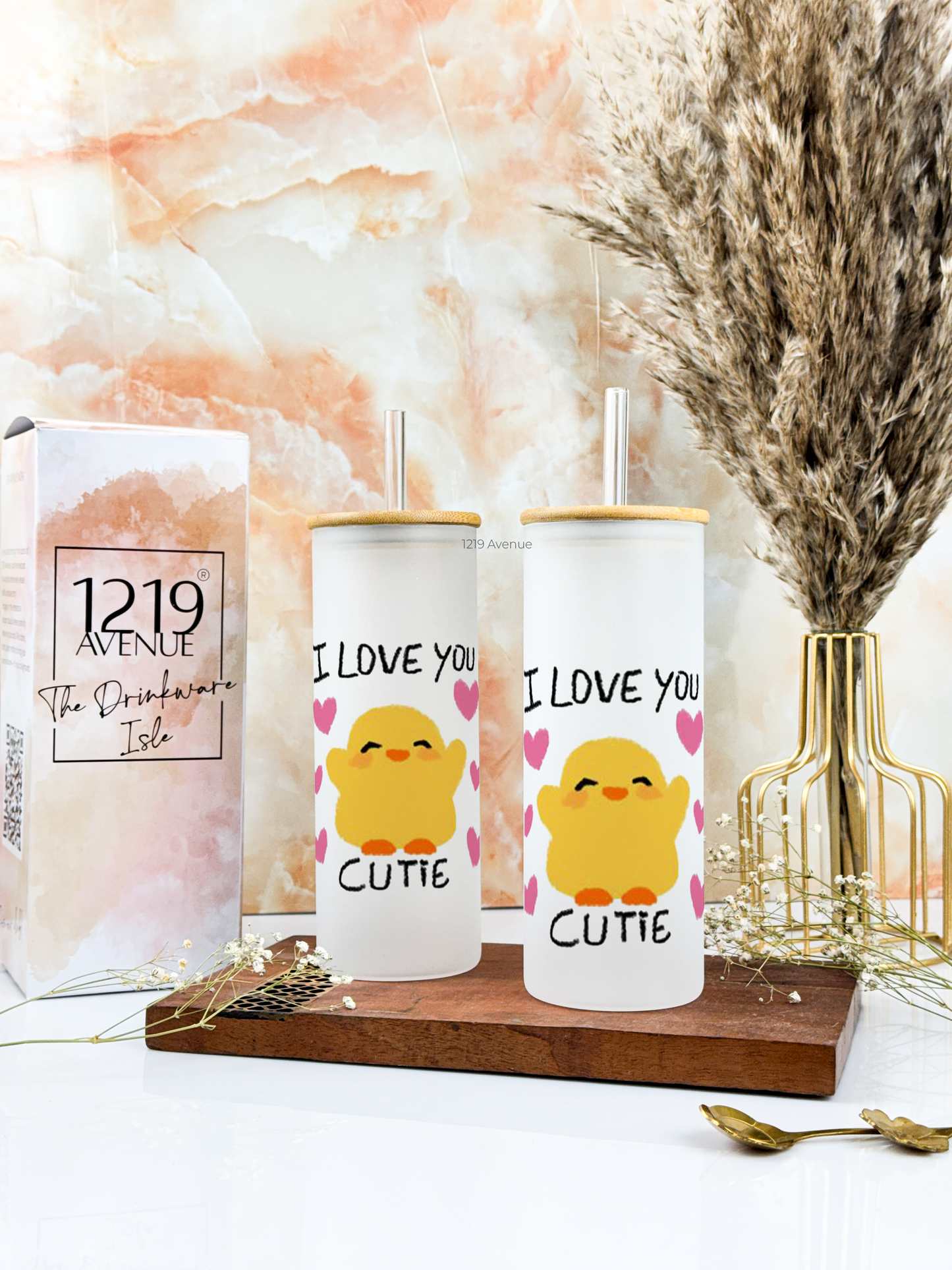 Frosted Grande Sipper 650ml| Cutie I Love You Print| 20oz Tall Tumbler with Straw and Lid