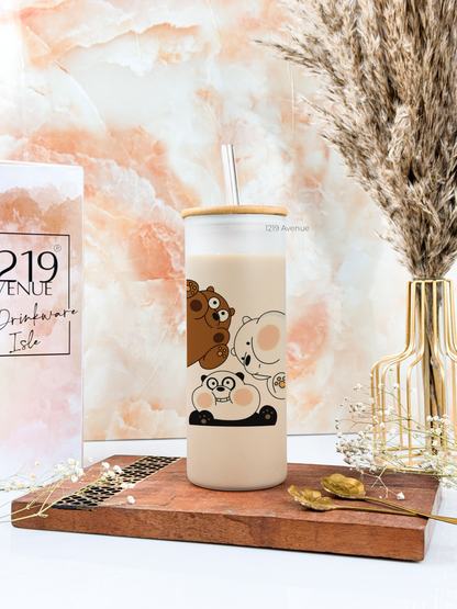 Frosted Grande Sipper 650ml| Bare Bears Print| 20oz Tall Tumbler with Straw and Lid