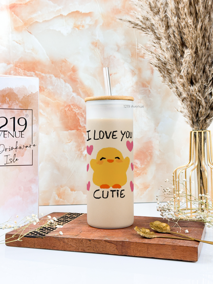 Frosted Grande Sipper 650ml| Cutie I Love You Print| 20oz Tall Tumbler with Straw and Lid