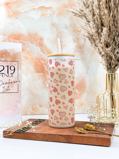 Frosted Grande Sipper 650ml| Hearts Hurrican Print| 20oz Tall Tumbler with Straw and Lid