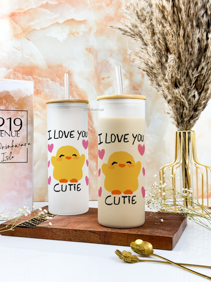 Frosted Grande Sipper 650ml| Cutie I Love You Print| 20oz Tall Tumbler with Straw and Lid