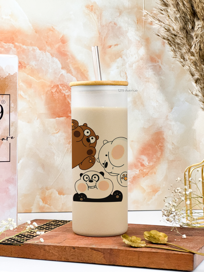 Frosted Grande Sipper 650ml| Bare Bears Print| 20oz Tall Tumbler with Straw and Lid