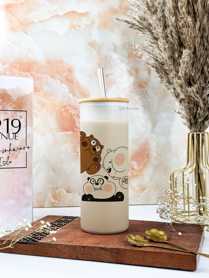 Frosted Grande Sipper 650ml| Bare Bears Print| 20oz Tall Tumbler with Straw and Lid