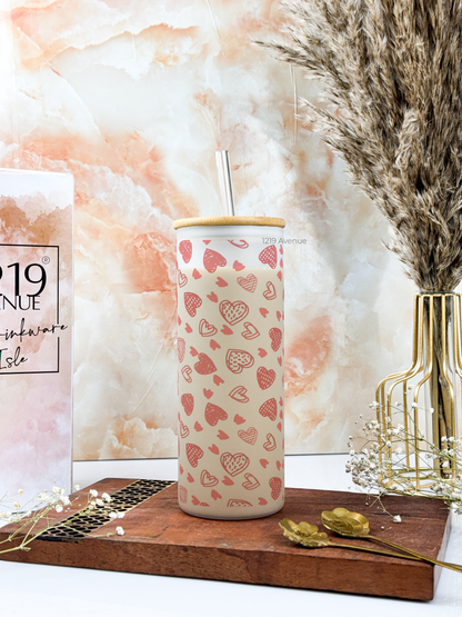 Frosted Grande Sipper 650ml| Hearts Hurrican Print| 20oz Tall Tumbler with Straw and Lid