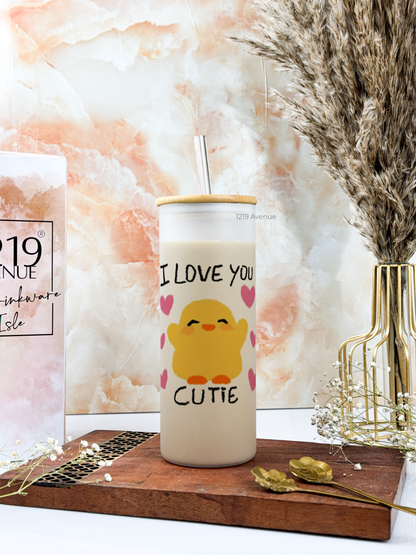 Frosted Grande Sipper 650ml| Cutie I Love You Print| 20oz Tall Tumbler with Straw and Lid