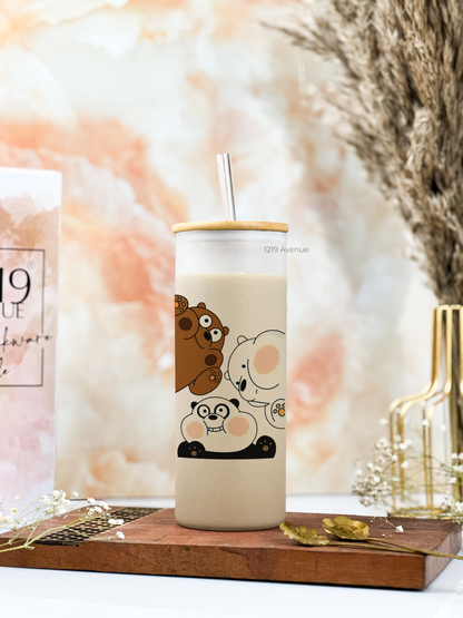 Frosted Grande Sipper 650ml| Bare Bears Print| 20oz Tall Tumbler with Straw and Lid