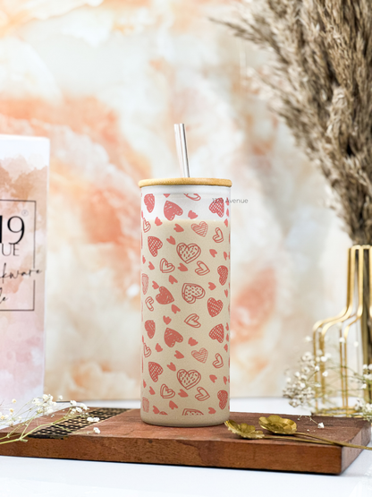 Frosted Grande Sipper 650ml| Hearts Hurrican Print| 20oz Tall Tumbler with Straw and Lid