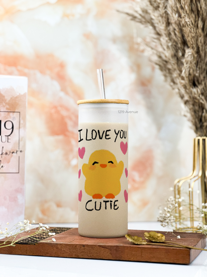 Frosted Grande Sipper 650ml| Cutie I Love You Print| 20oz Tall Tumbler with Straw and Lid