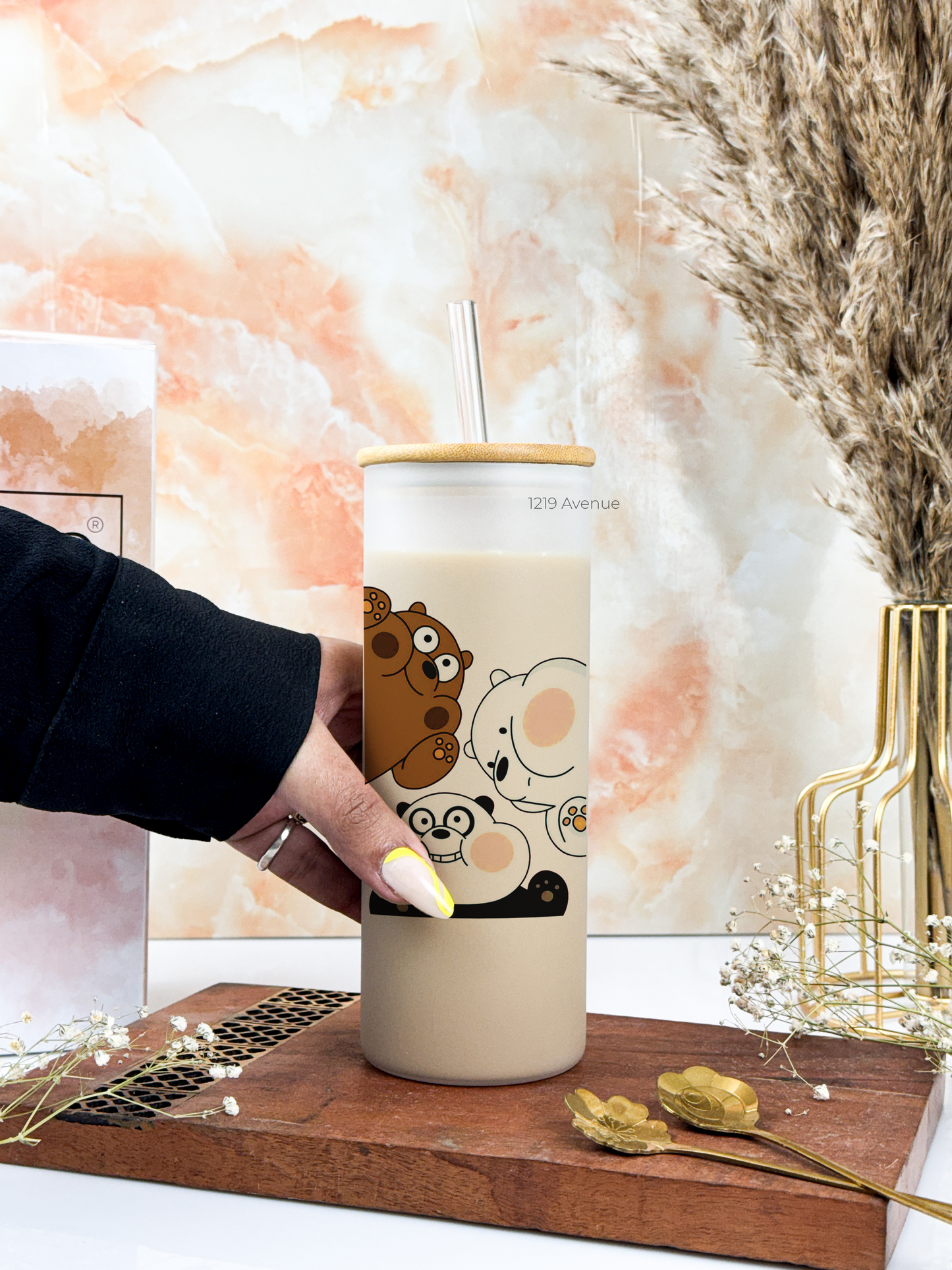 Frosted Grande Sipper 650ml| Bare Bears Print| 20oz Tall Tumbler with Straw and Lid