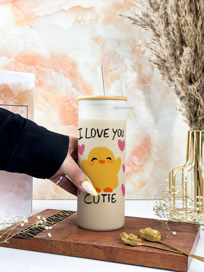 Frosted Grande Sipper 650ml| Cutie I Love You Print| 20oz Tall Tumbler with Straw and Lid