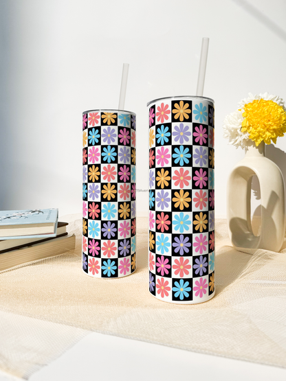 Colossal Tumbler 750ML with silicon straw| Whimsy Floral 2.0 Print |Double Walled Insulated Tumbler