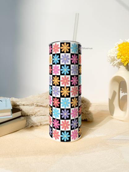 Colossal Tumbler 750ML with silicon straw| Whimsy Floral 2.0 Print |Double Walled Insulated Tumbler