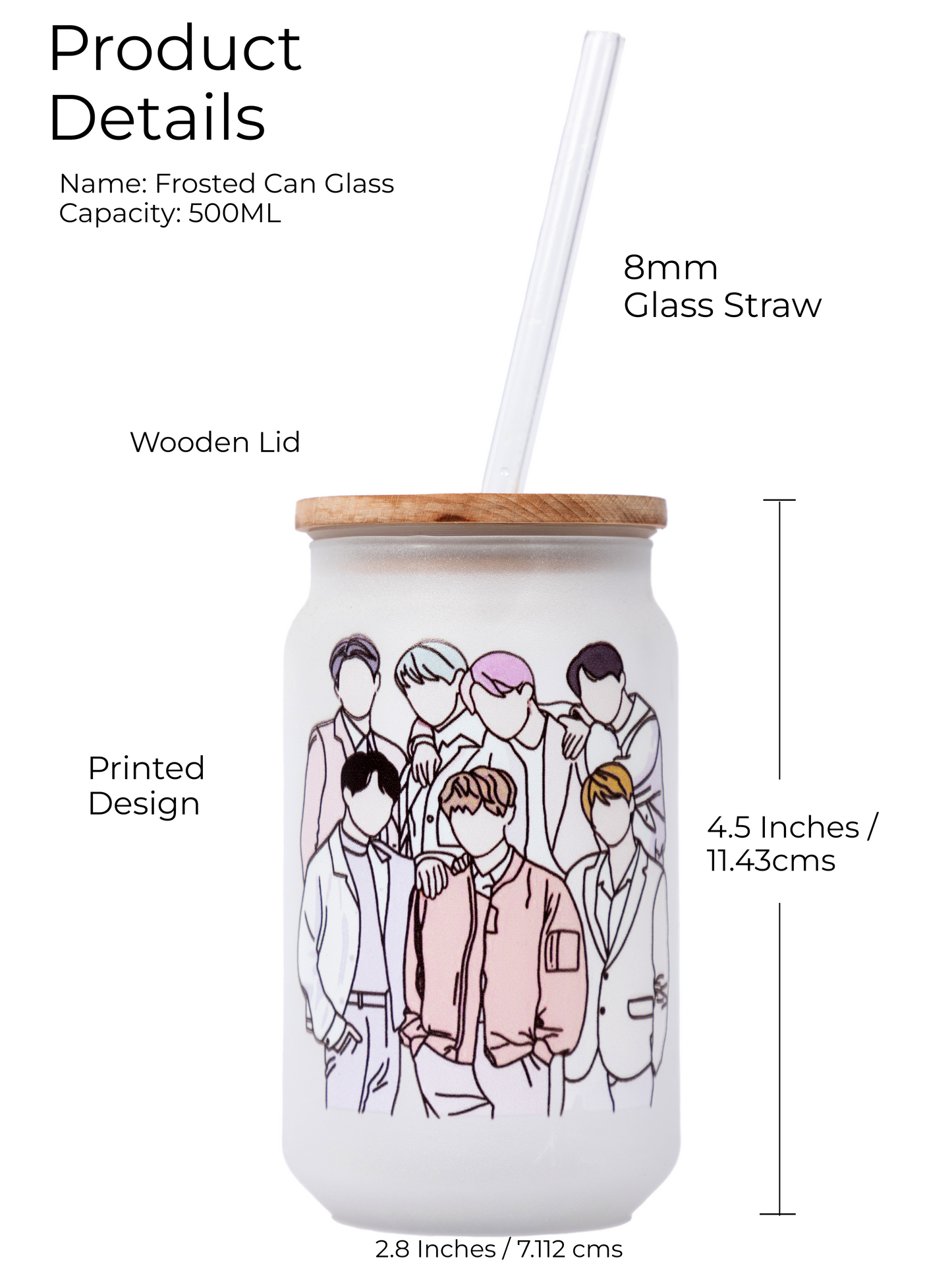 Frosted Can Shaped Sipper 500ml | BTS Print| 17oz Can Tumbler with Straw and Lid