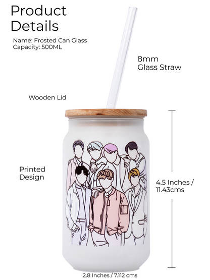 Frosted Can Shaped Sipper 500ml | BTS Print| 17oz Can Tumbler with Straw and Lid