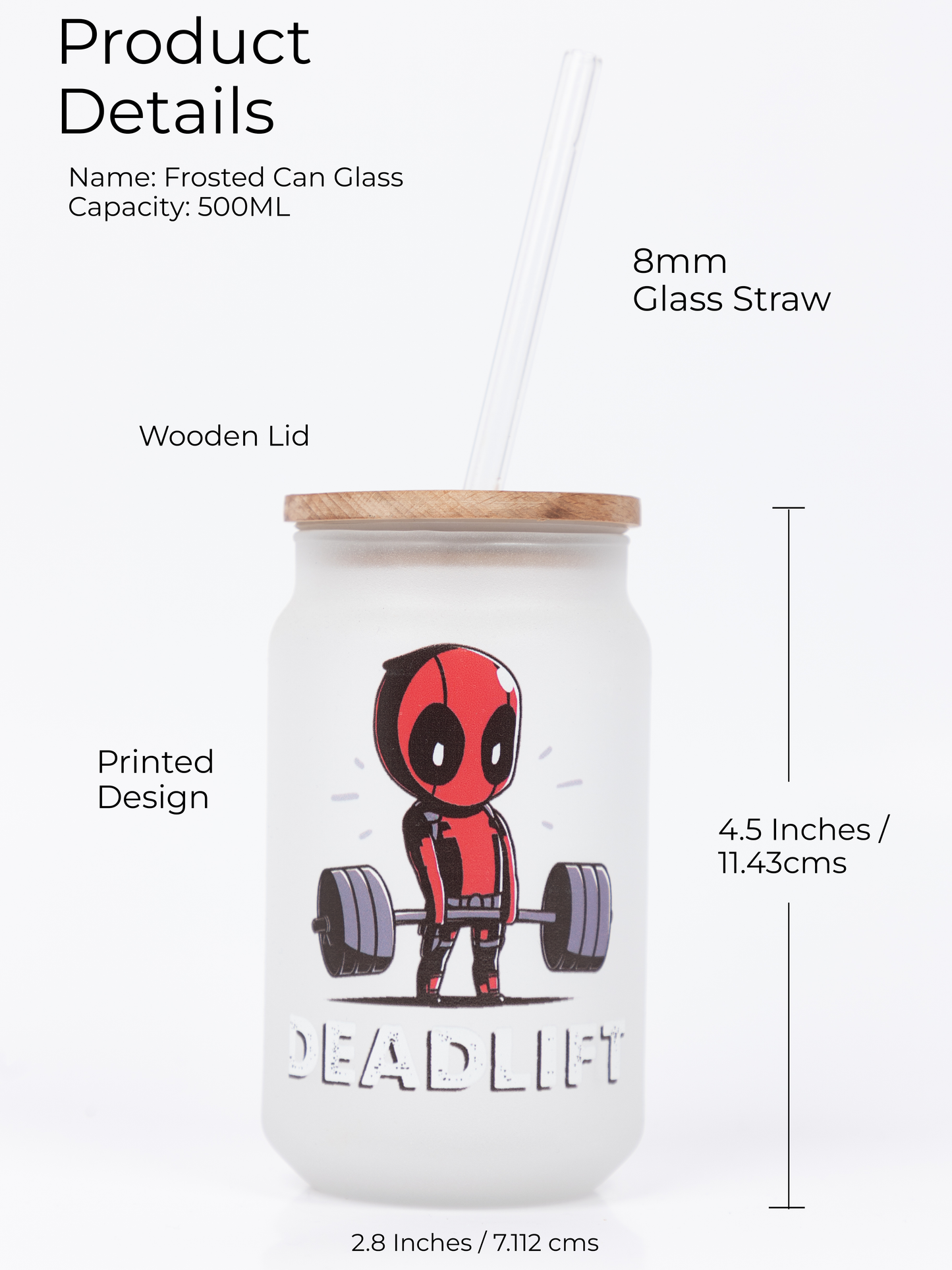 Frosted Can Shaped Sipper 500ml | Deadpool Print| 17oz Can Tumbler with Straw and Lid