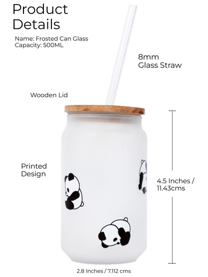 Frosted Can Shaped Sipper 500ml |Panda All Over Print| 17oz Can Tumbler with Straw and Lid