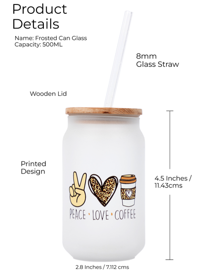 Frosted Can Shaped Sipper 500ml |Peace Love Coffee Print| 17oz Can Tumbler with Straw and Lid