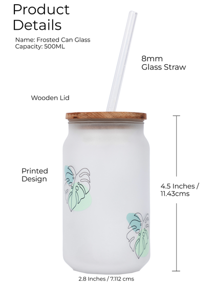 Frosted Can Shaped Sipper 500ml |Monstera All Over Print| 17oz Can Tumbler with Straw and Lid