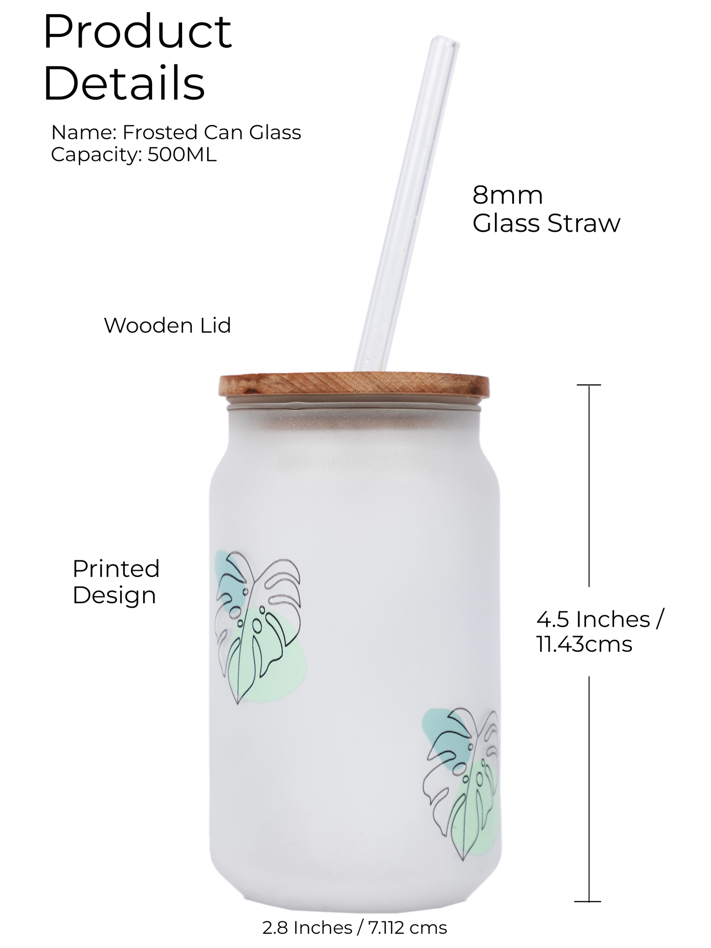 Frosted Can Shaped Sipper 500ml |Monstera All Over Print| 17oz Can Tumbler with Straw and Lid