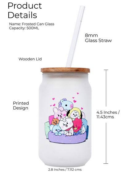 Frosted Can Shaped Sipper 500ml | BTS Cosied Up Print| 17oz Can Tumbler with Straw and Lid