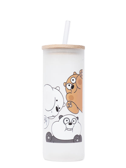 Frosted Grande Sipper 650ml| Bare Bears Print| 20oz Tall Tumbler with Straw and Lid