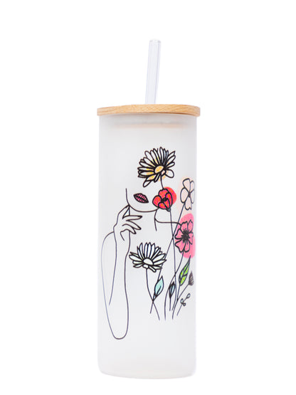 Frosted Grande Sipper 650ml| Minimalistic Lady Print| 20oz Tall Tumbler with Straw and Lid