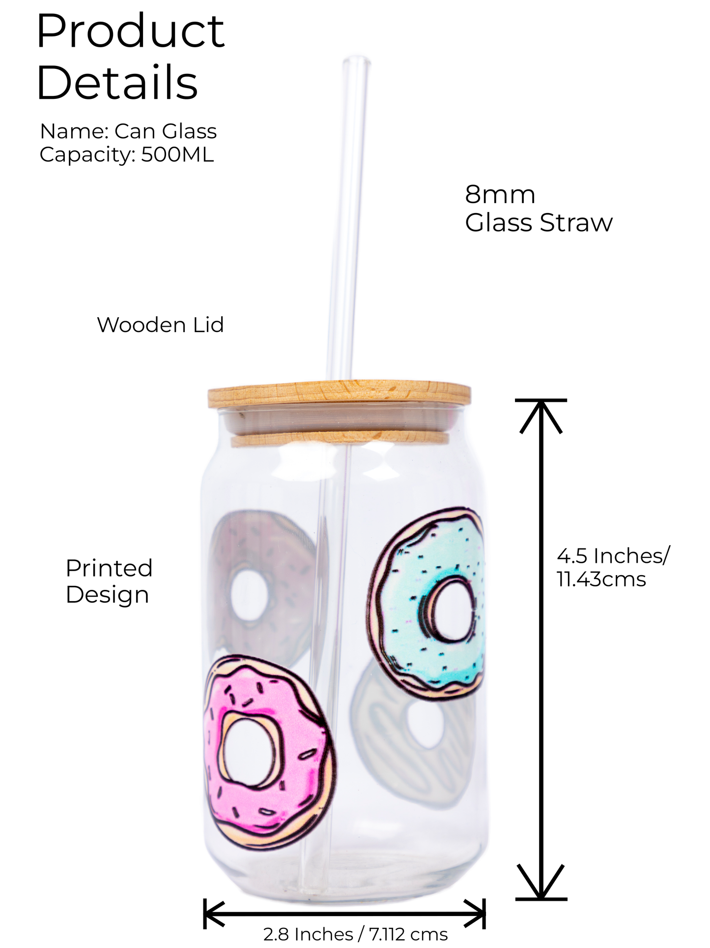 Can Shaped Sipper 500ml| Donuts All Over Print | 18oz Can Tumbler with lid, straw and coaster.