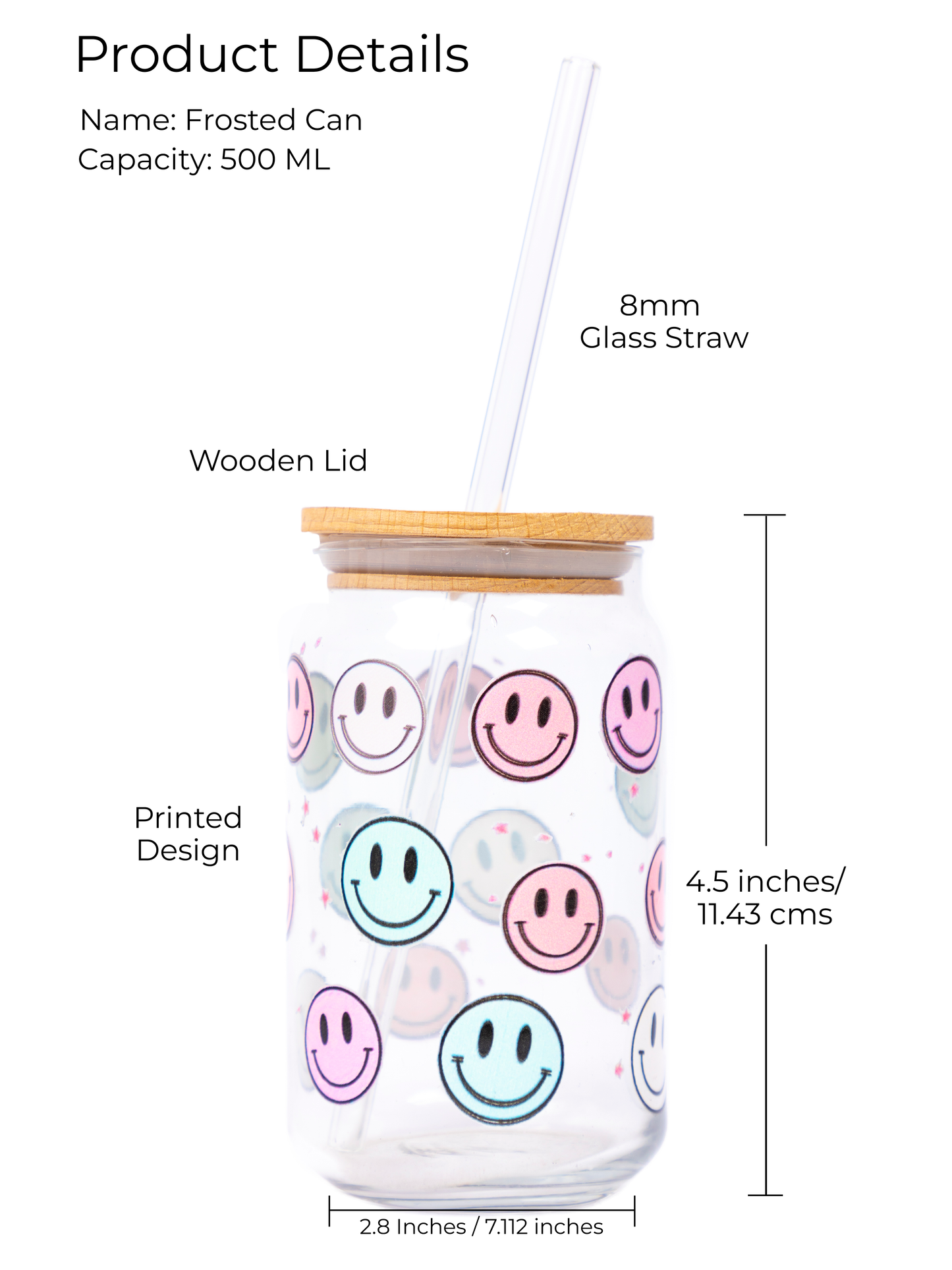 Can Shaped Sipper 500ml| Smileys All Over Print | 18oz Can Tumbler with lid, straw and coaster.