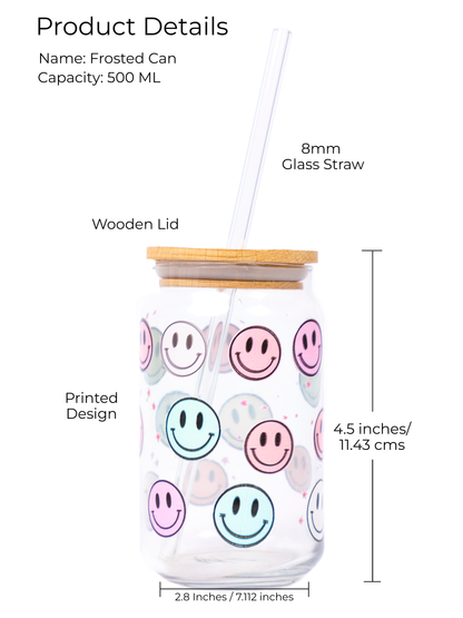 Can Shaped Sipper 500ml| Smileys All Over Print | 18oz Can Tumbler with lid, straw and coaster.