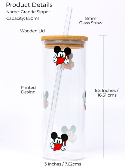 Grande Sipper 650ml| Explicit Mickey Print| 22 oz Coffee Tumbler with Straw and Lid