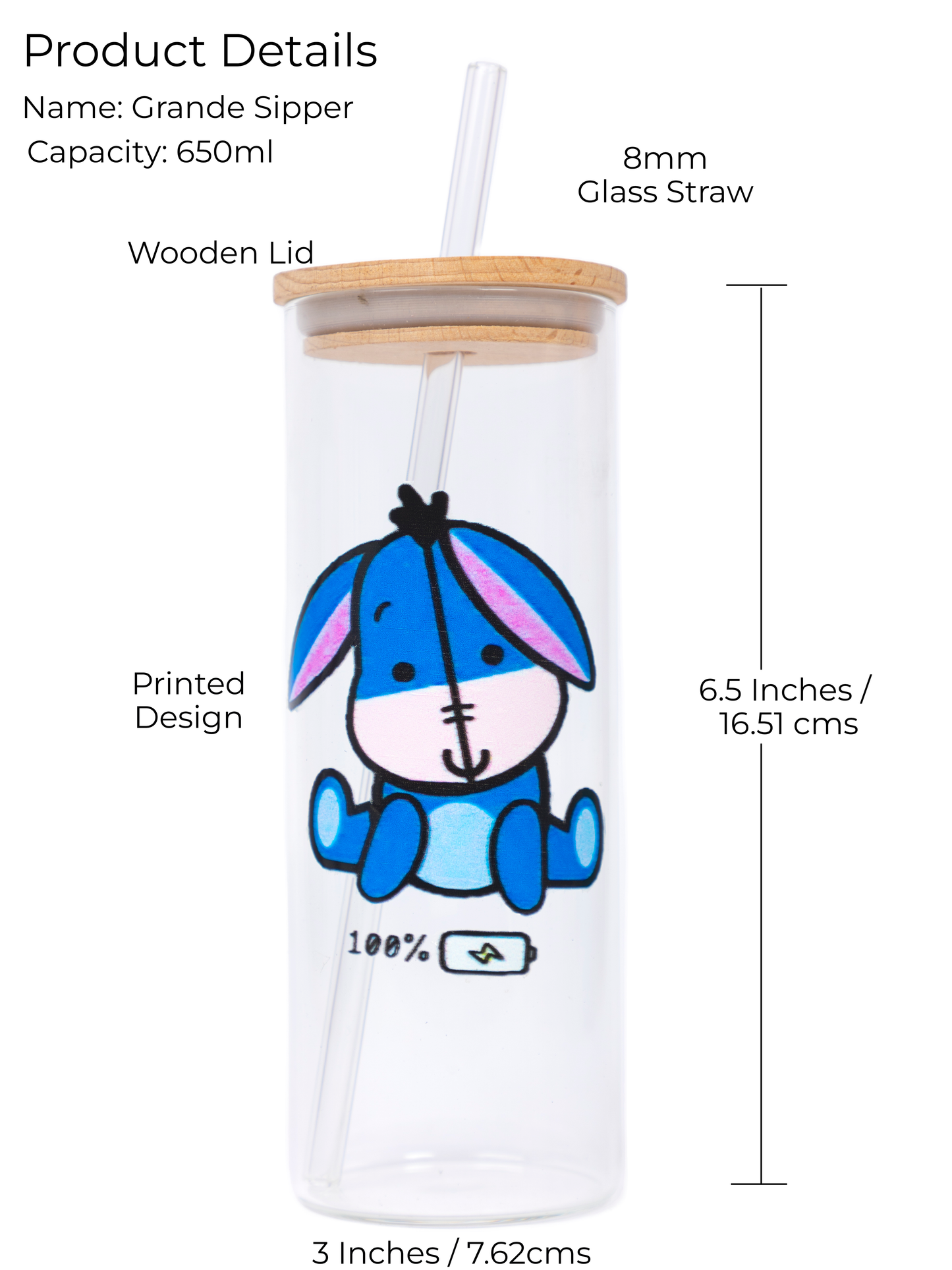 Clear Grande Sipper 650ml| Eyoree Print| 22 oz Coffee Tumbler with Straw and Lid