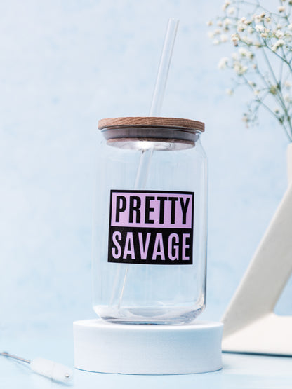 Can Shaped Sipper 500ml| Pretty Savage Print | 18oz Can Tumbler with lid, straw and coaster.