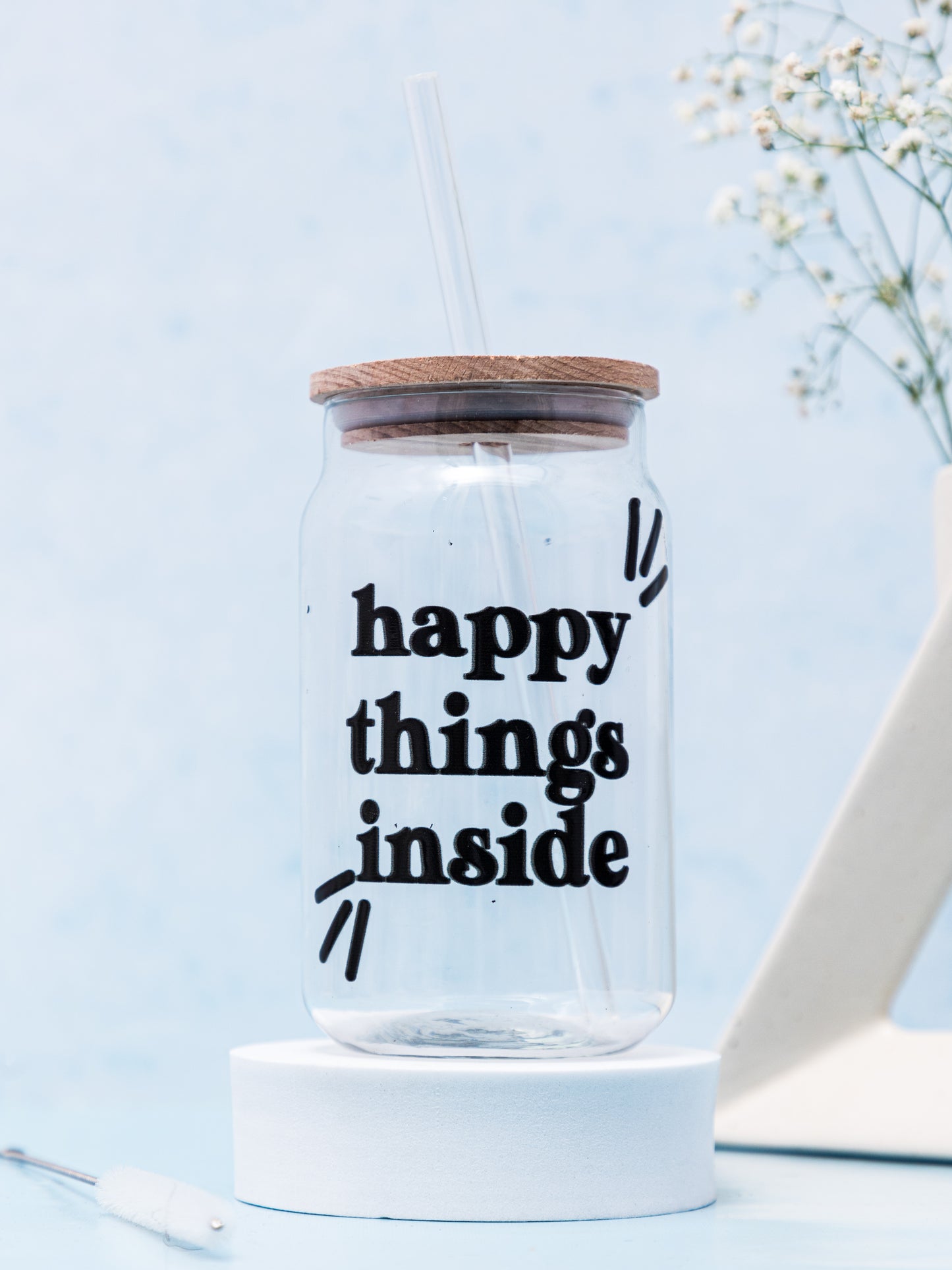 Can Shaped Sipper 500ml| Happy Things Inside Print | 18oz Can Tumbler with lid, straw and coaster.