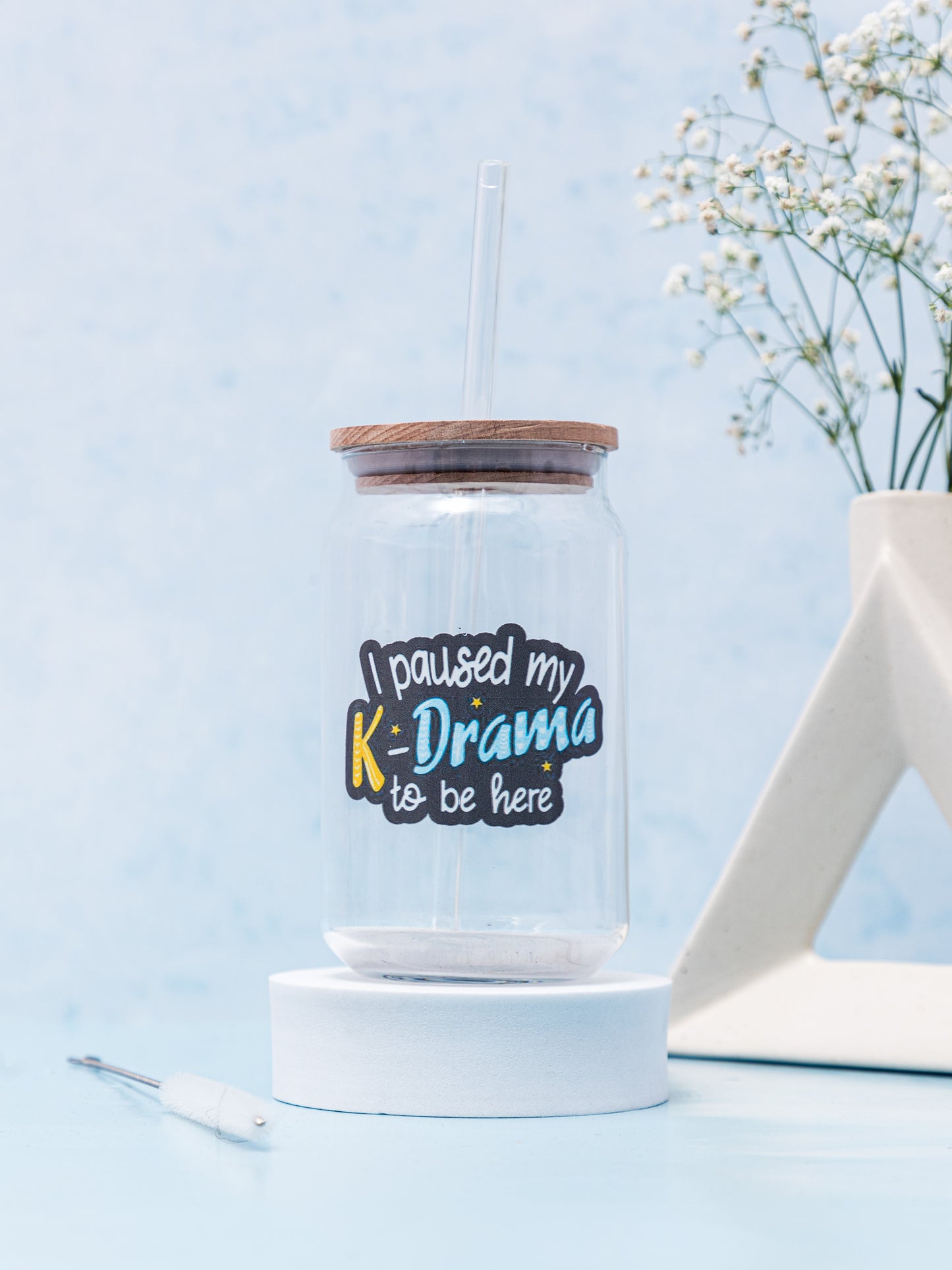 Can Shaped Sipper 500ml| Paused K-Drama Print | 18oz Can Tumbler with lid, straw and coaster.