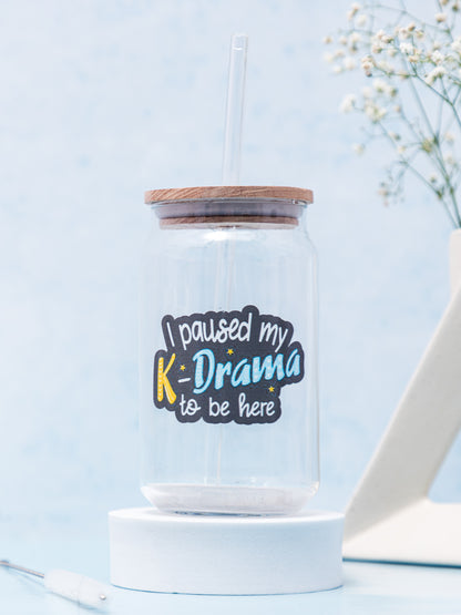 Can Shaped Sipper 500ml| Paused K-Drama Print | 18oz Can Tumbler with lid, straw and coaster.