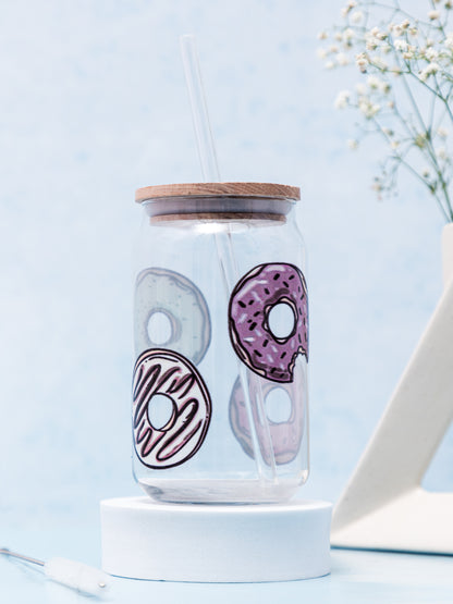 Can Shaped Sipper 500ml| Donuts All Over Print | 18oz Can Tumbler with lid, straw and coaster.