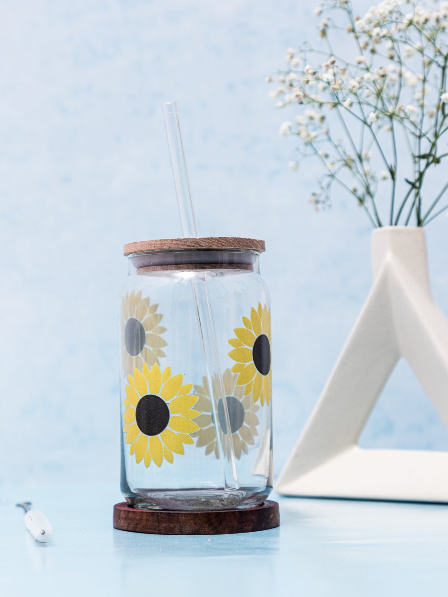 Can Shaped Sipper 500ml| Sunflower Print | 18oz Can Tumbler with lid, straw and coaster.