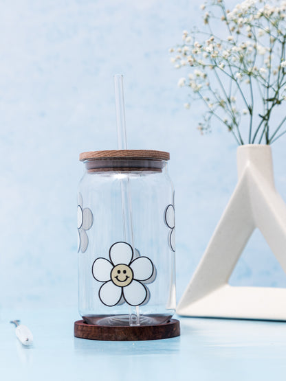 Can Shaped Sipper 500ml| Happy Sunflower Print | 18oz Can Tumbler with lid, straw and coaster.
