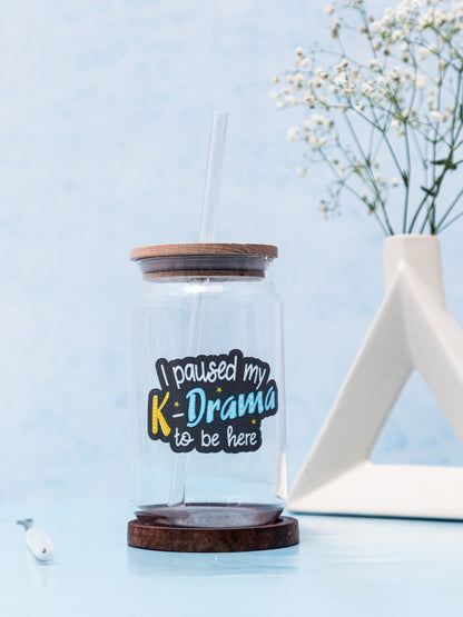 Can Shaped Sipper 500ml| Paused K-Drama Print | 18oz Can Tumbler with lid, straw and coaster.