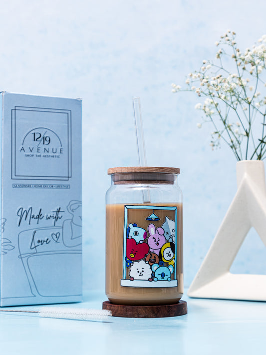 Can Shaped Sipper 500ml| BTS Frame Print | 18oz Can Tumbler with lid, straw and coaster.