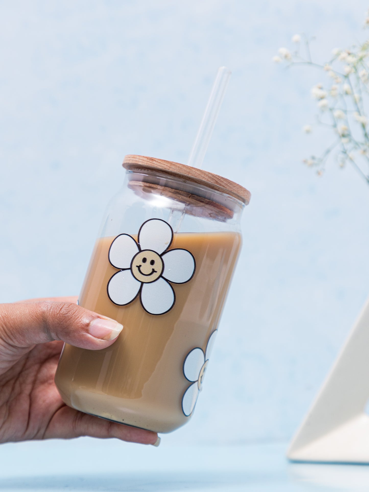 Can Shaped Sipper 500ml| Happy Sunflower Print | 18oz Can Tumbler with lid, straw and coaster.