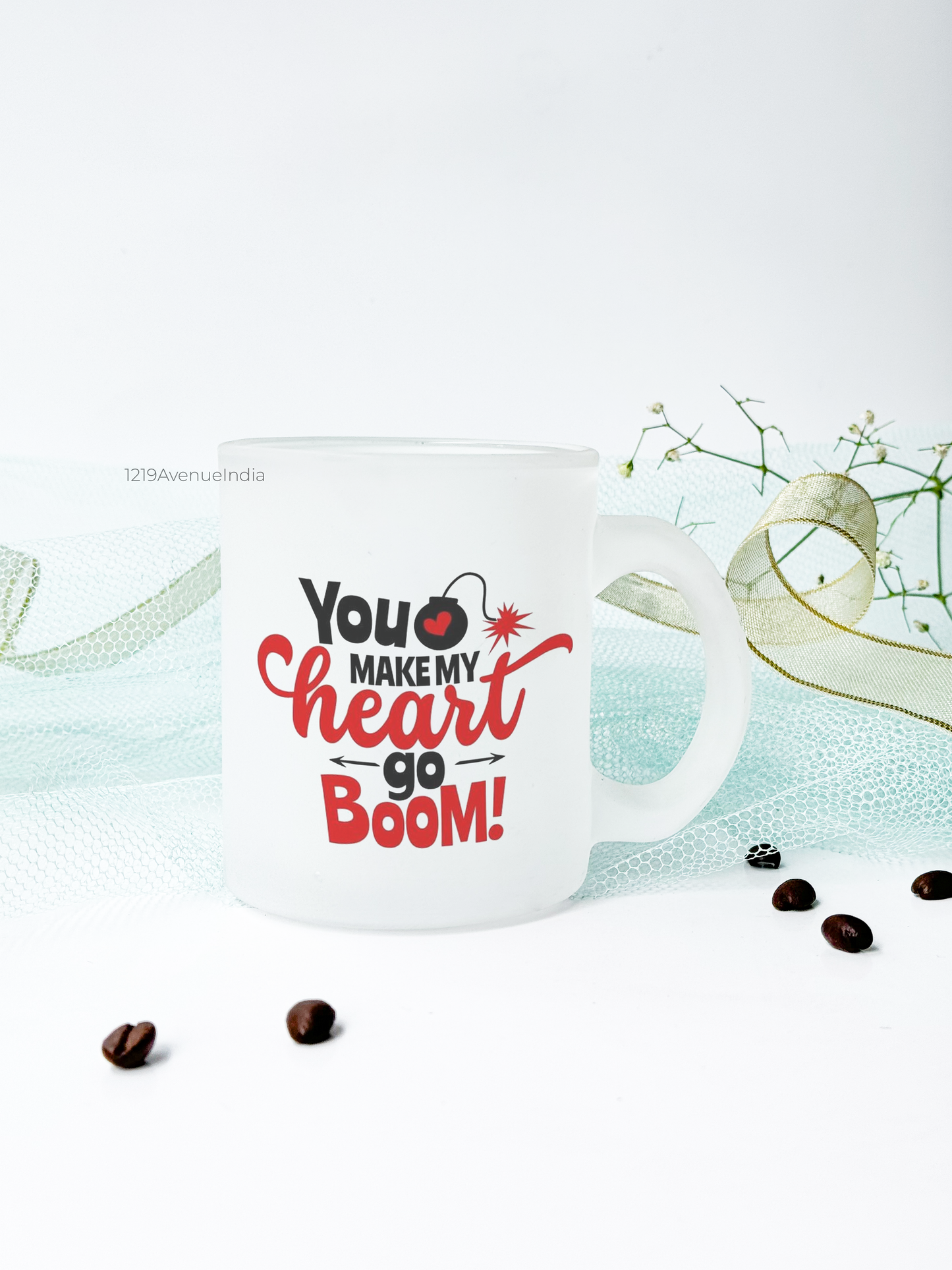 Frosted Mug 350ml | My Heart Goes Boom Print | Pocket Picks Mugs